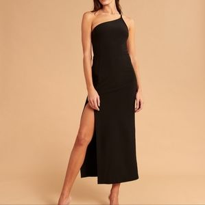 Abercrombie Asymmetrical Black One-Shoulder high slit Maxi Dress